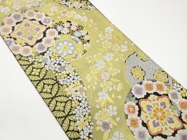 JAPANESE FUKURO OBI / WOVEN SNOWFLAKE & FLOWER CREST
